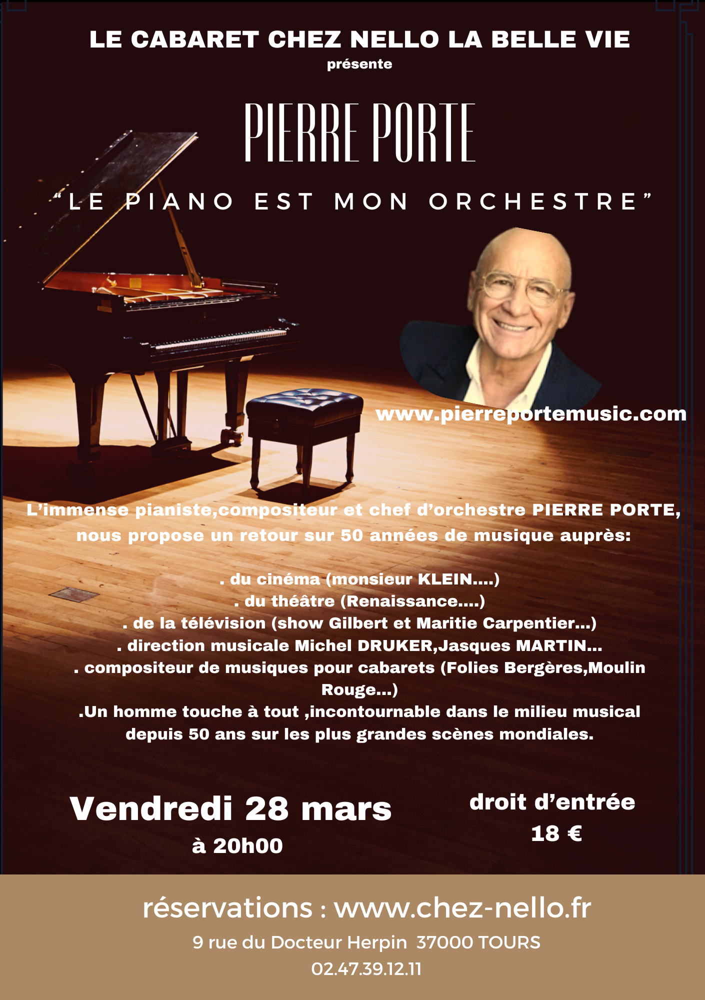 Affiche Concert PIERRE PORTE(compositeur musique de films,tv,cabaret,concerts...)